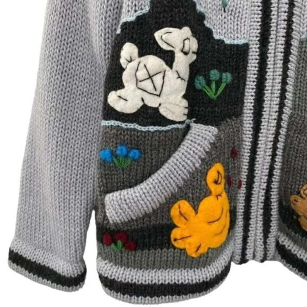 Alpaca Connection Kids Peruvian Zip Up Embroidered Hooded Cardigan Sweater